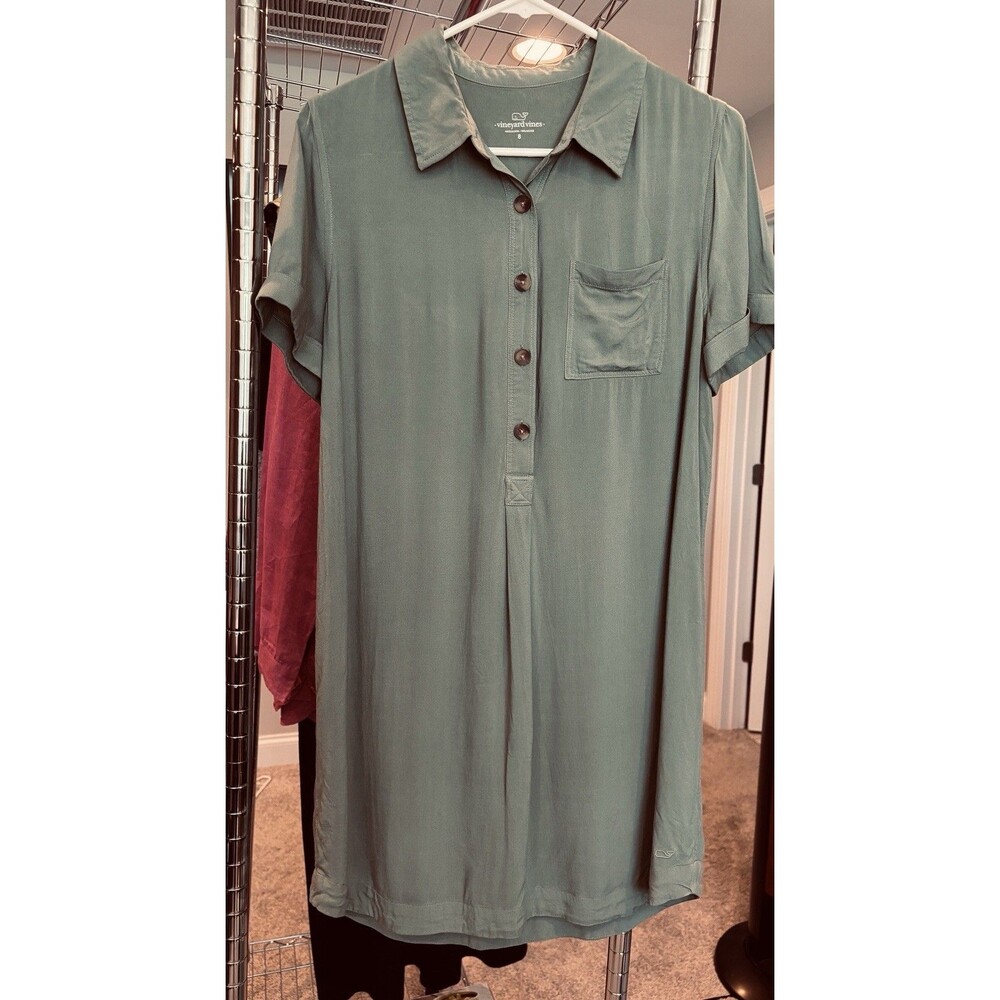 Vineyard Vines Women's Margo button Down Lined Shirt Dress Size 8 Sage Green